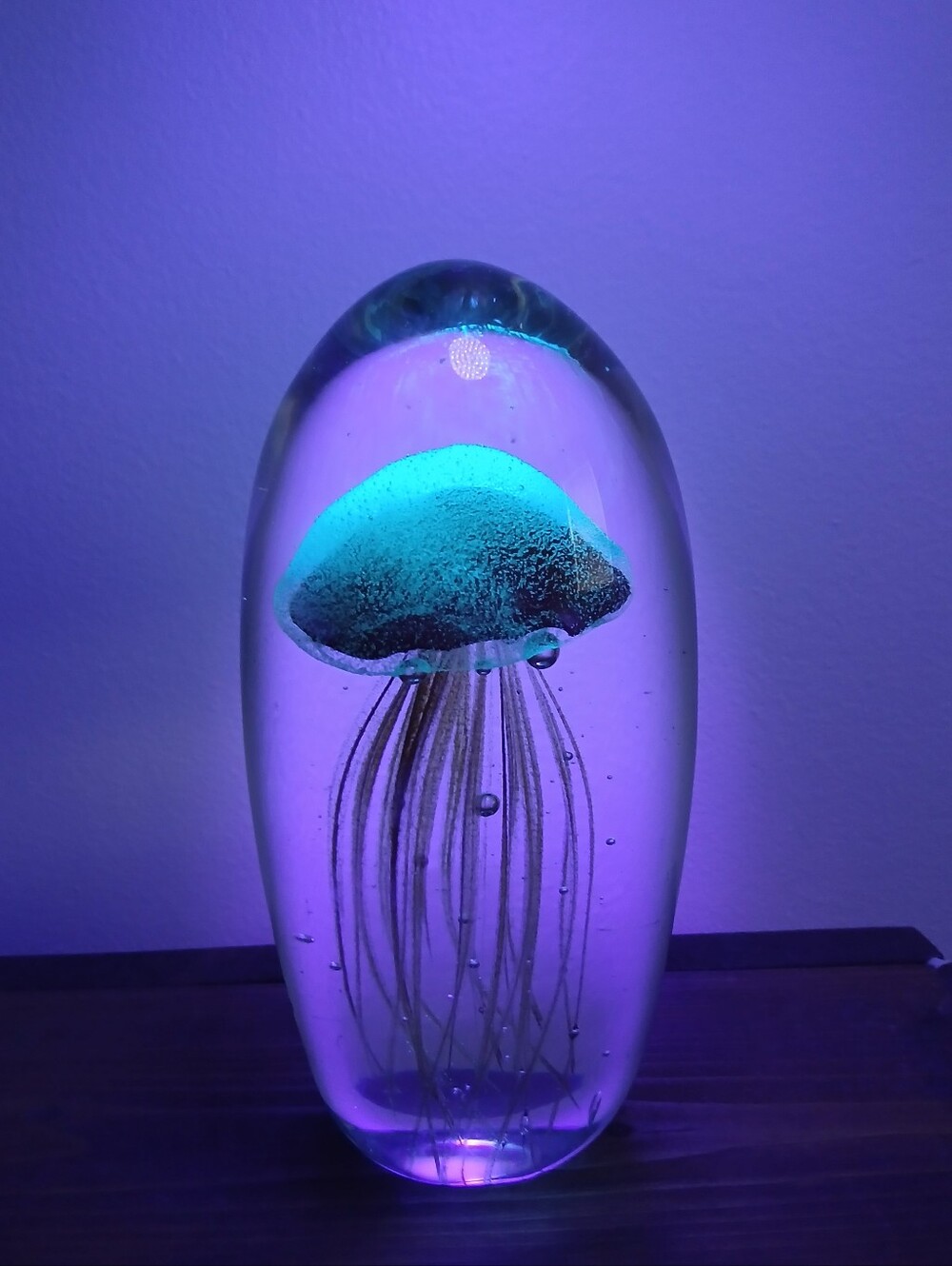 Vintage Hand Blown Uranium Art Glass Jellyfish Paperweight Sculpture UV Glow